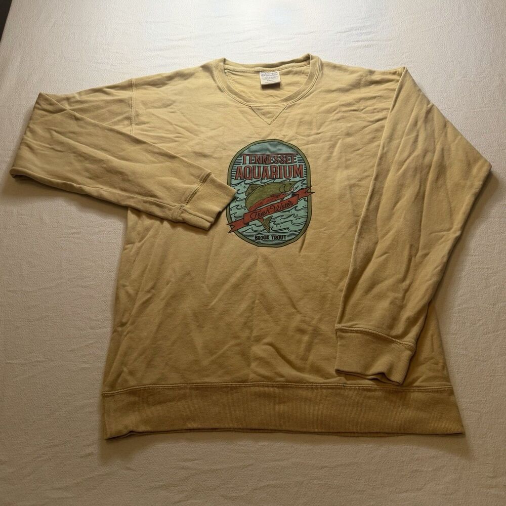 Comfort Wash Tan Graphic Long Sleeve Shirt Tennessee Aquarium Crew Neck Size S